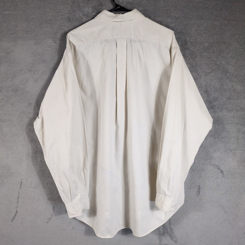 Ralph Lauren Mens XL Button Down Shirt Cream Cotton Long Sleeve Blue Pony Logo - Picture 3 of 9